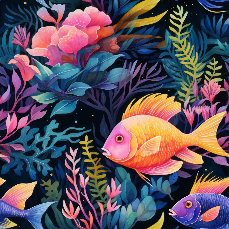 Tropical Fish Watercolor Art Seamless Pattern