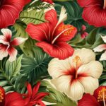 Tropical Hibiscus Flora Seamless Pattern