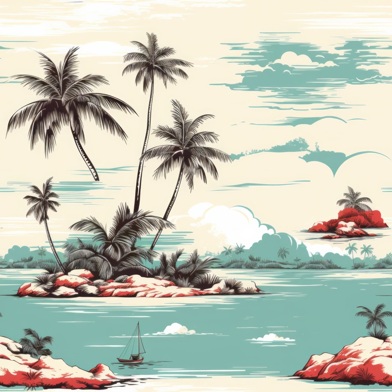 Tropical Island Boatscape PTN 003448 pattern design