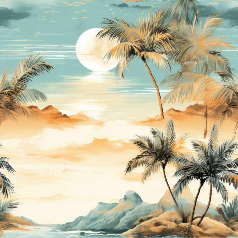 Tropical Island Watercolor Bliss Seamless Pattern