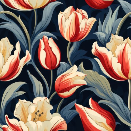 Tulip Renaissance Floral Design Seamless Pattern