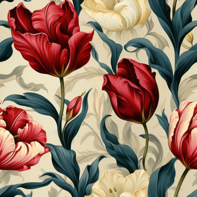 Tulip Renaissance Floral Print Seamless Pattern