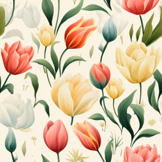 Tulip Watercolor Floral Print Seamless Pattern