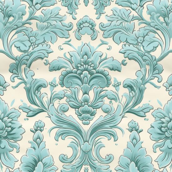 Turquoise Green Floral Vintage Damask Seamless Pattern