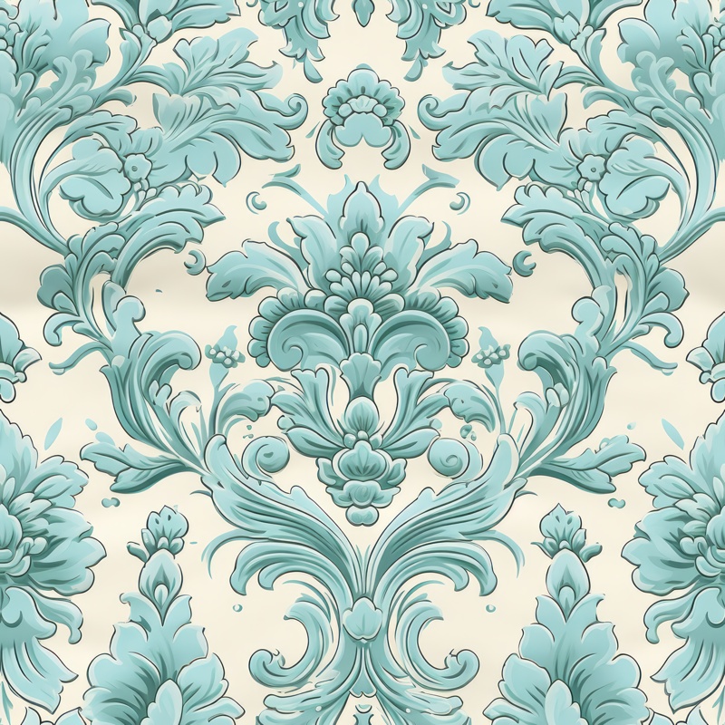 Turquoise Green Floral Vintage Damask Seamless Pattern