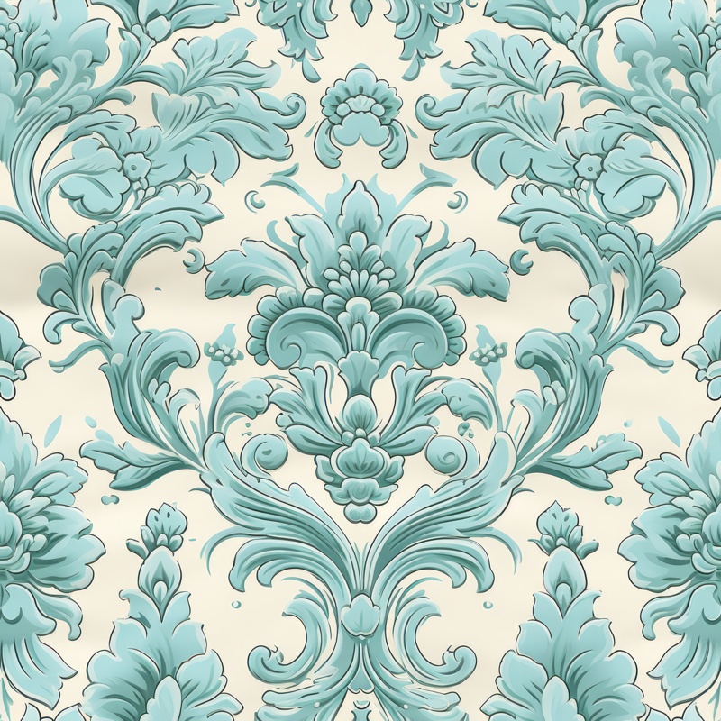 Turquoise Green Floral Vintage Damask Seamless Pattern