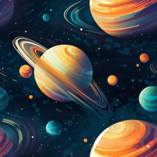 Vibrant Saturns Expanse Seamless Pattern