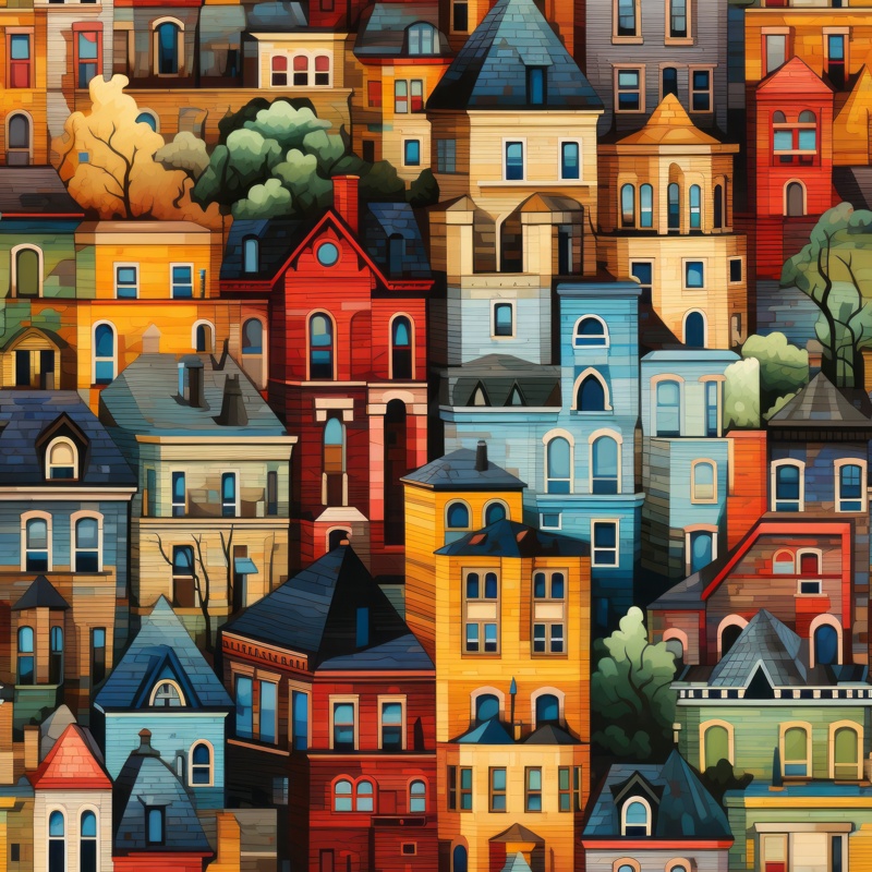 Vibrant Urban Scene Illustration Seamless Pattern