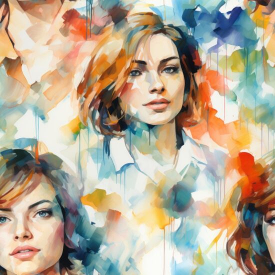 Vibrant Watercolor Portraits Seamless Pattern