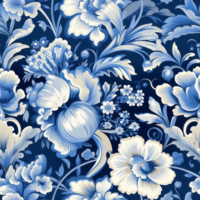 Victorian Blue Floral Porcelain Seamless Pattern