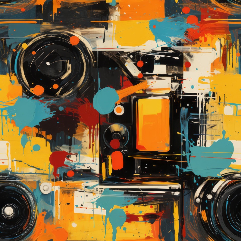 Vintage Camera Painted in Modern Art Seamless Pattern