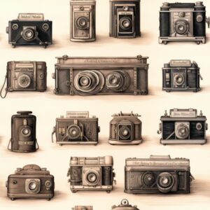 Vintage Camera Sketch Pencil Seamless Pattern