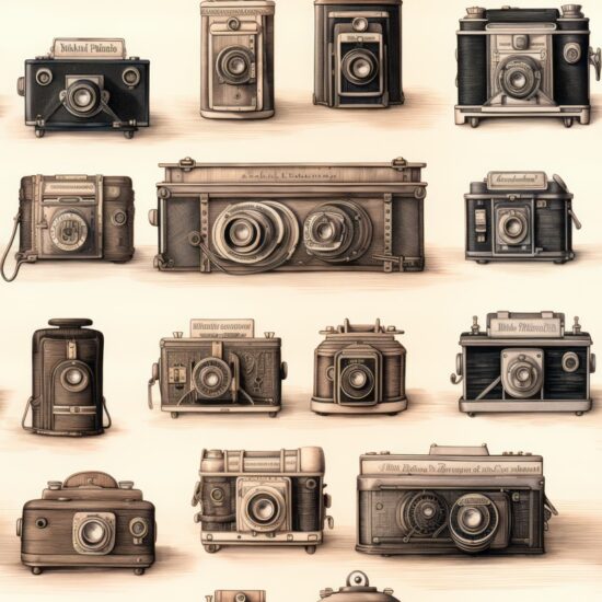 Vintage Camera Sketch Pencil Seamless Pattern