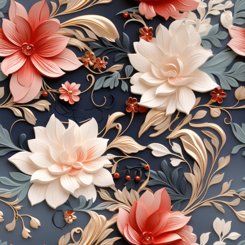 Vintage Dahlia Blooms Seamless Pattern