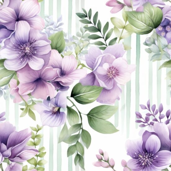 Vintage Watercolor Stripe Floral Pattern Seamless Pattern