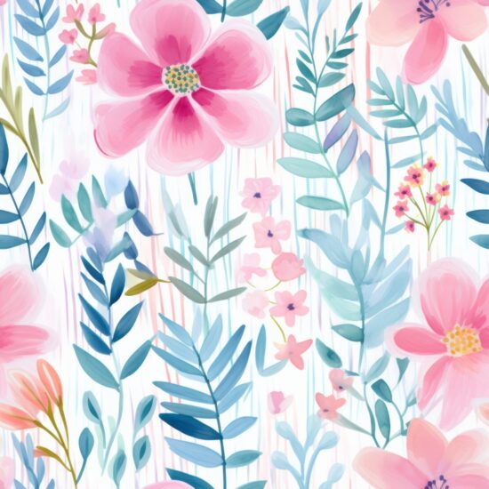 Watercolor Floral Charm Stripes Seamless Pattern