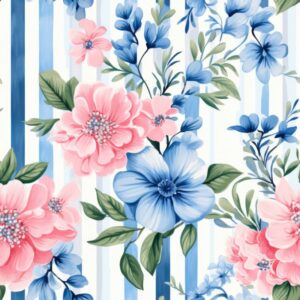 Watercolor Garden Stripes Seamless Pattern