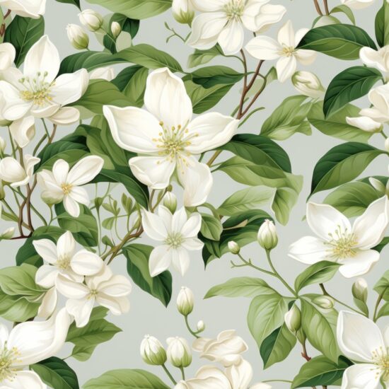 Watercolor Jasmine Blossom Art Seamless Pattern