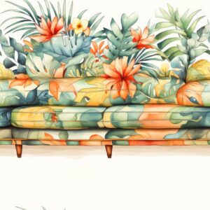 Watercolor Sofa Couch Floral Seamless Pattern