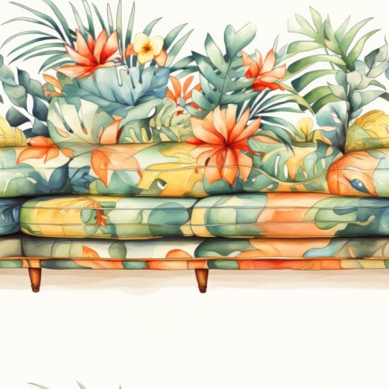 Watercolor Sofa Couch Floral Seamless Pattern