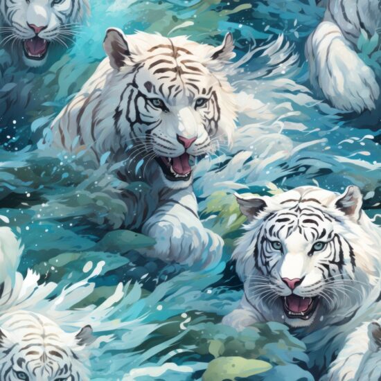 White Tiger Watercolor Majestic Seamless Pattern