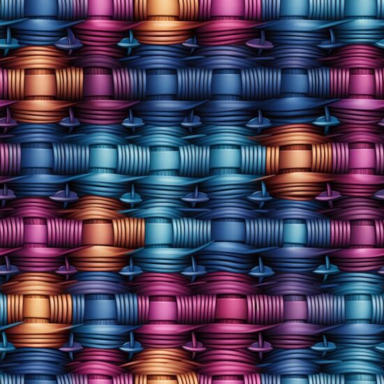 Wicker Picnic Basket Spiral Seamless Pattern