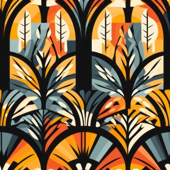 Window Linocut Print Style Seamless Pattern