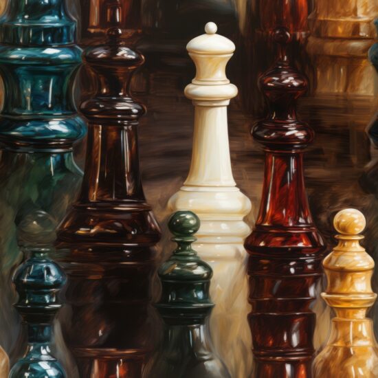 Wooden Chess in Oil Style Seamless Pattern