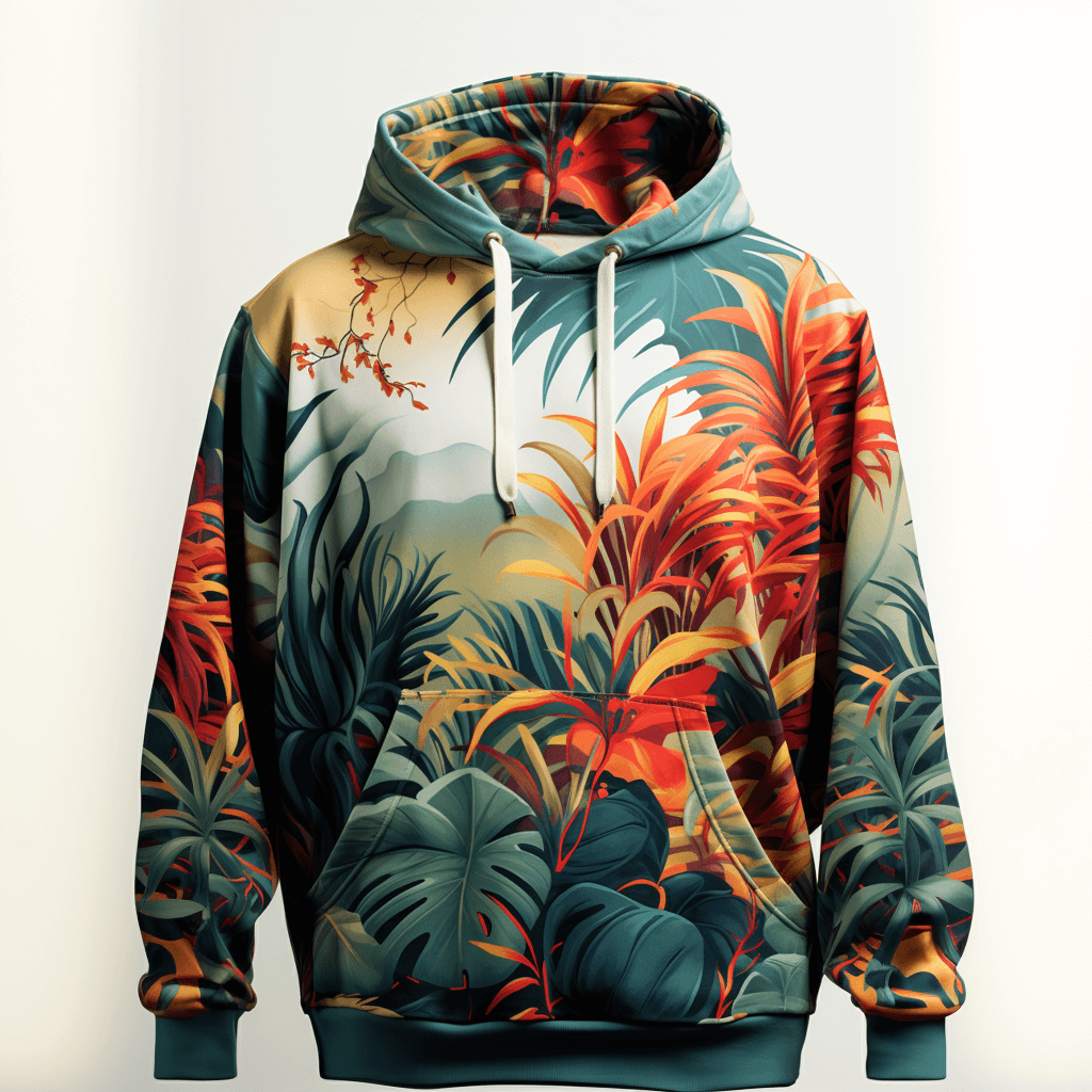 hoodie with jungle pattern print on it studio white back 26 pattern design