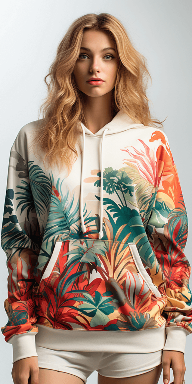 hoodie with jungle pattern print on it studio white back 6 pattern design