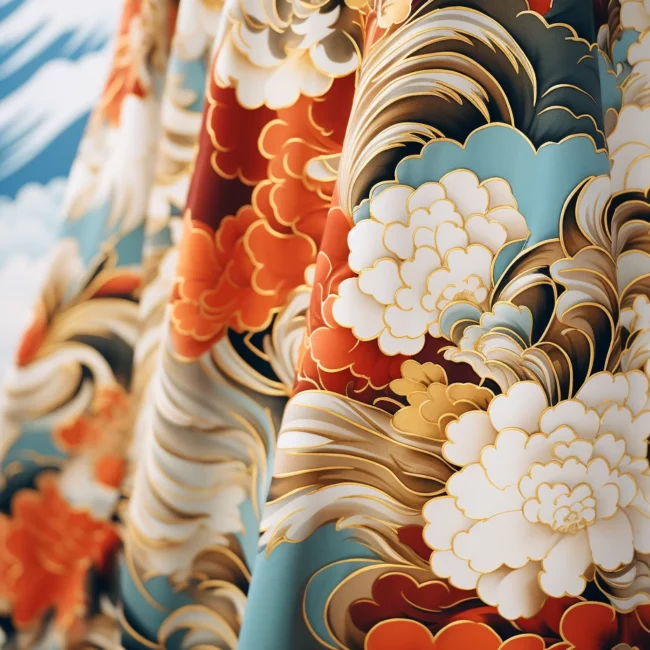 mitm Close up shot of Japanese kimono with digitally printed p a5e3def6 1fee 4e40 a80a 2b334fde4071 pattern design