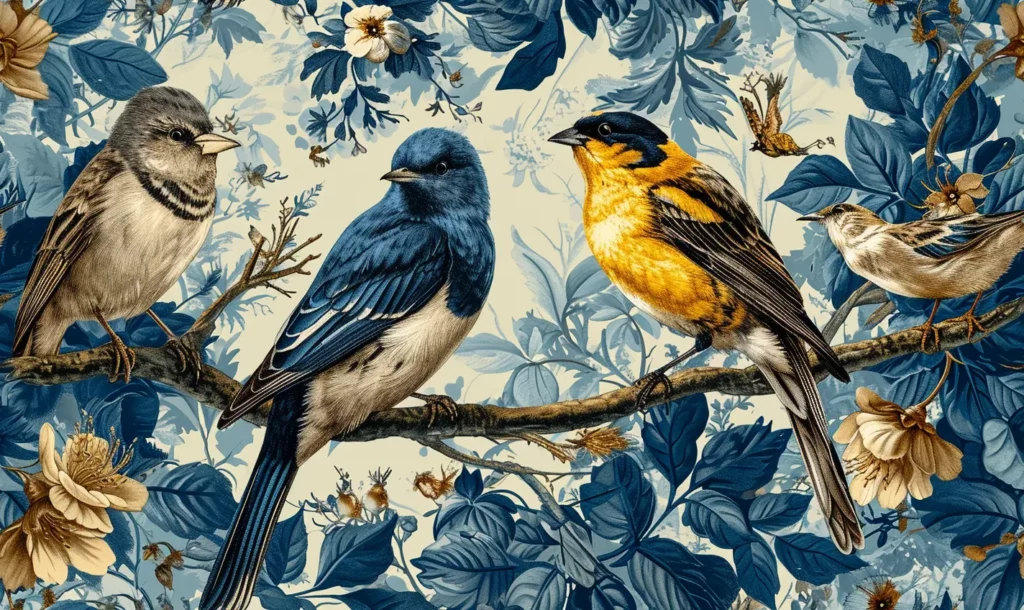 A Charles-François Dadant Toile de Jouy Pattern featuring birds motif