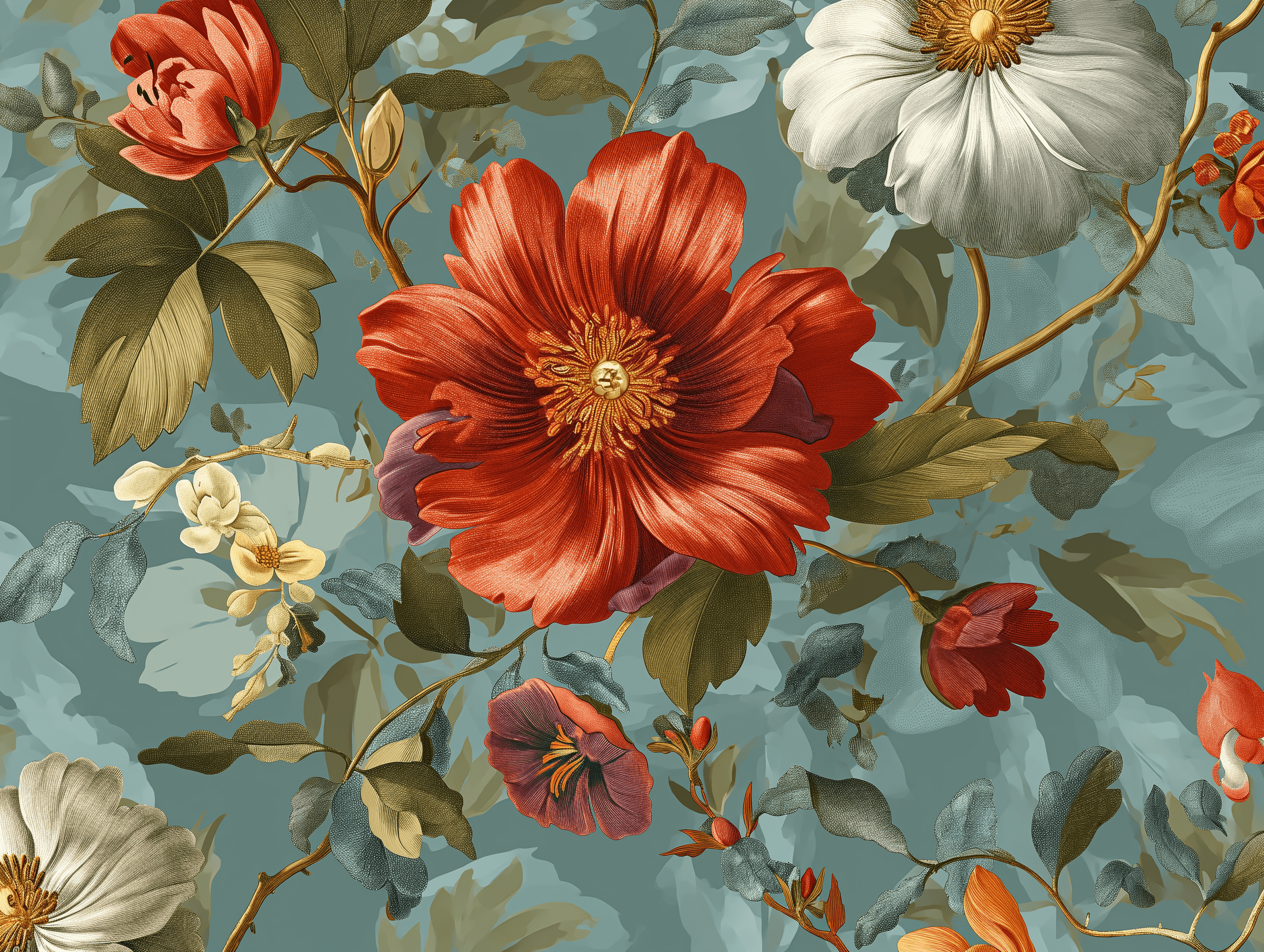 A pattern design inspired by Redouté's illustrations, showcasing the intricate flower details